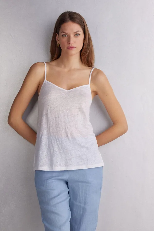 Intimissimi Camisoles Tank Tops Women Linen VNeck Top White 001 8211 White