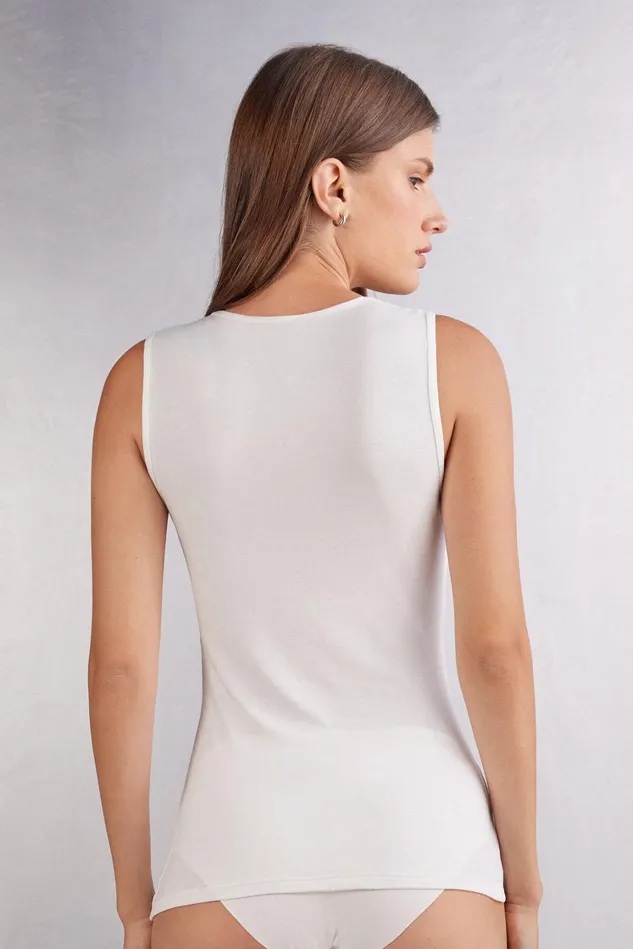 Intimissimi Camisoles Tank Tops Women Pretty Flower Modal And Lace Tank Top Ivory 2127 8211 Talc White