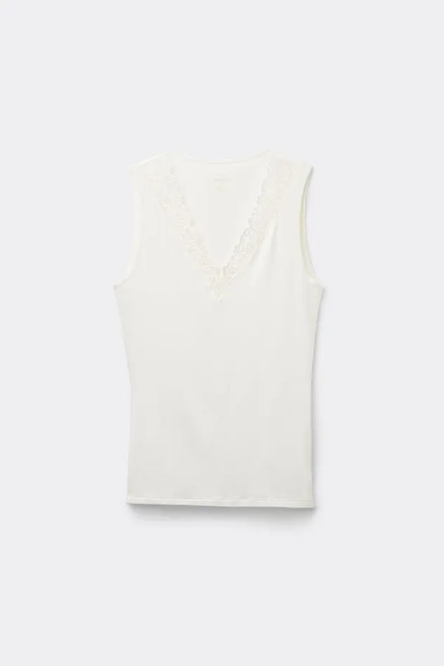 Intimissimi Camisoles Tank Tops Women Pretty Flower Modal And Lace Tank Top Ivory 2127 8211 Talc White