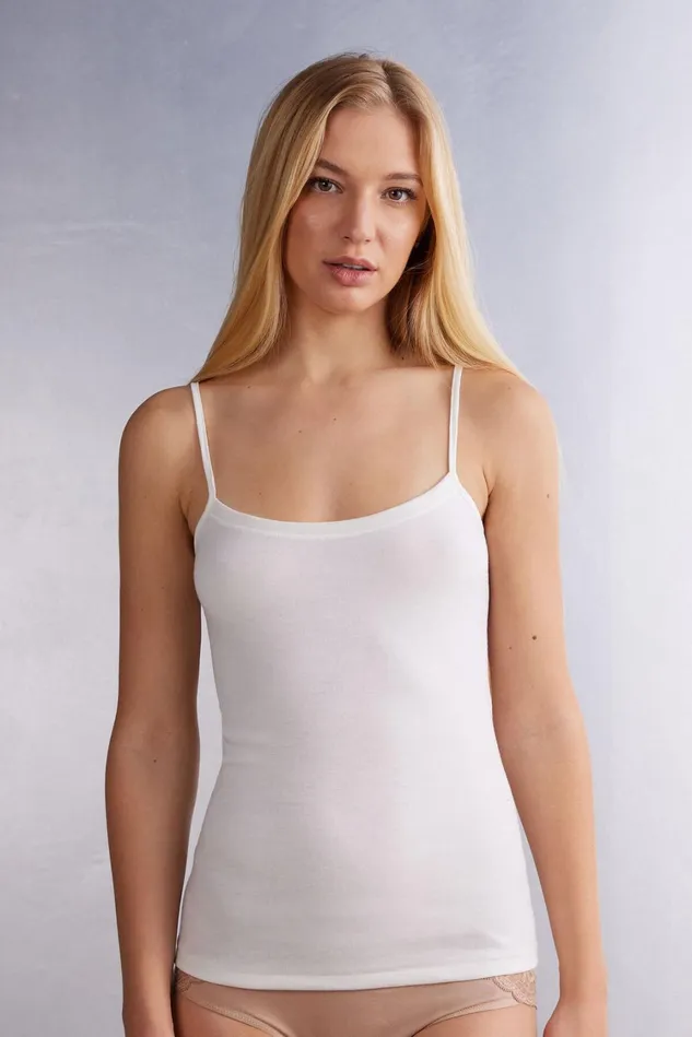 Intimissimi Camisoles Tank Tops Women Wool and Cotton Camisole Ivory 2127 8211 Talc White