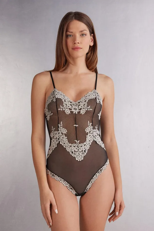 Intimissimi Lingerie Bodysuits Women Pretty Flowers Tulle And Lace Bodysuit Multicolor 9887 8211 Blackivory Intimissimi Lingerie Bodysuits Women Pretty Flowers Tulle And Lace Bodysuit Multicolor 9887 8211 Blackivory