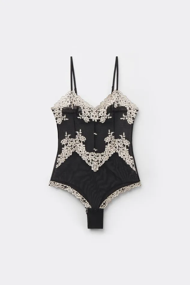 Intimissimi Lingerie Bodysuits Women Pretty Flowers Tulle And Lace Bodysuit Multicolor 9887 8211 Blackivory