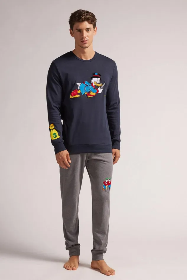 Intimissimi Long Pajamas Men Scrooge Mcduck Disney Full Length Cotton Pajamas Blue 800 8211 Blu Notte
