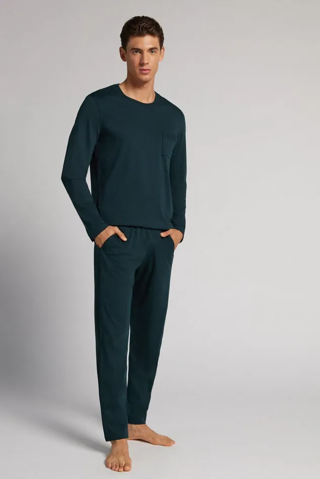 Intimissimi Long Pajamas Men Superior Cotton Full Length Pajamas Green 132j 8211 Verde Scuro