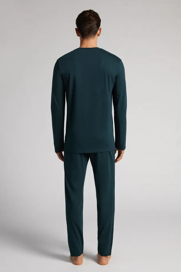 Intimissimi Long Pajamas Men Superior Cotton Full Length Pajamas Green 132j 8211 Verde Scuro