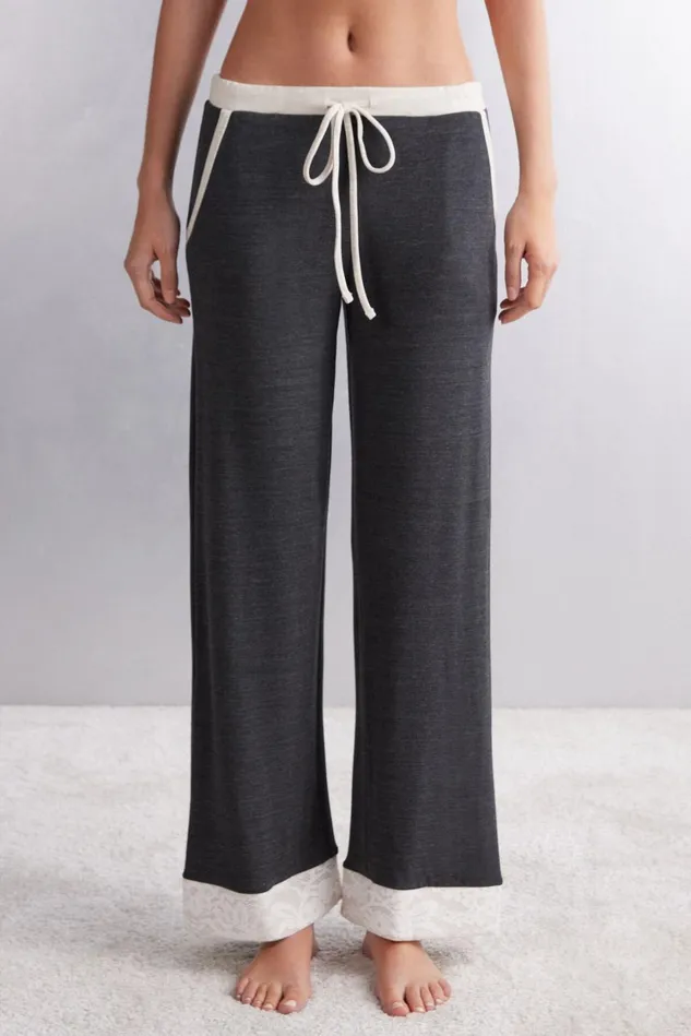 Intimissimi Long Pajamas Women Baby Its Cold Outside Modal And Wool Full Length Palazzo Pants Grey 461j 8211 Charcoal Grey Blend
