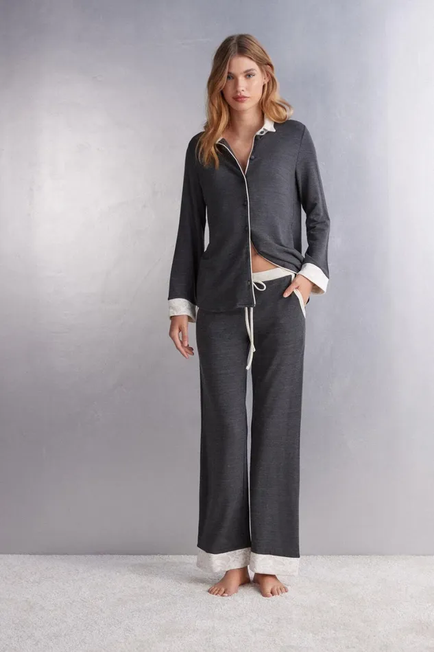 Intimissimi Long Pajamas Women Baby Its Cold Outside Modal And Wool Full Length Palazzo Pants Grey 461j 8211 Charcoal Grey Blend