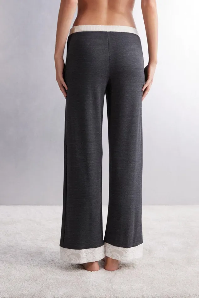 Intimissimi Long Pajamas Women Baby Its Cold Outside Modal And Wool Full Length Palazzo Pants Grey 461j 8211 Charcoal Grey Blend