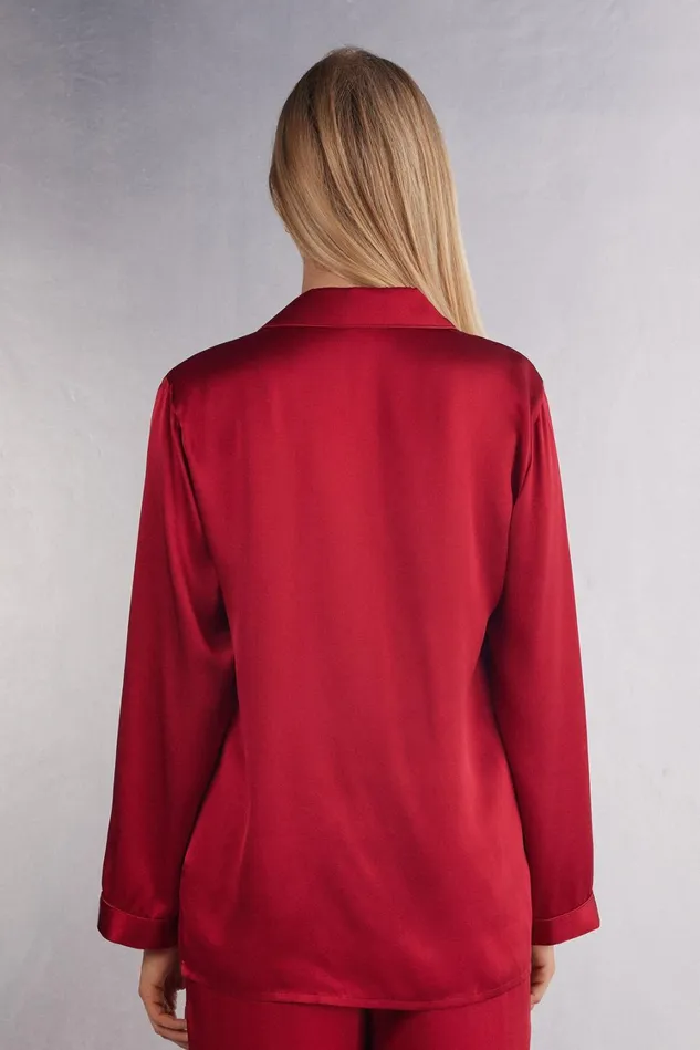 Intimissimi Long Pajamas Women MannishCut Jacket In Silk Satin Red 1473 8211 Rosso