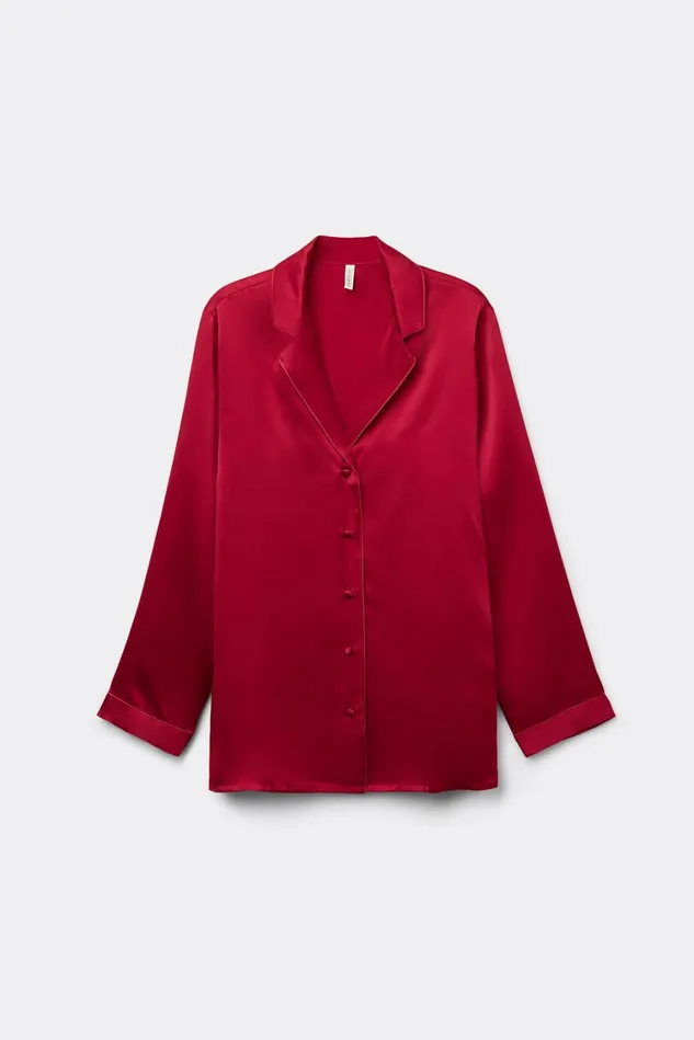 Intimissimi Long Pajamas Women MannishCut Jacket In Silk Satin Red 1473 8211 Rosso