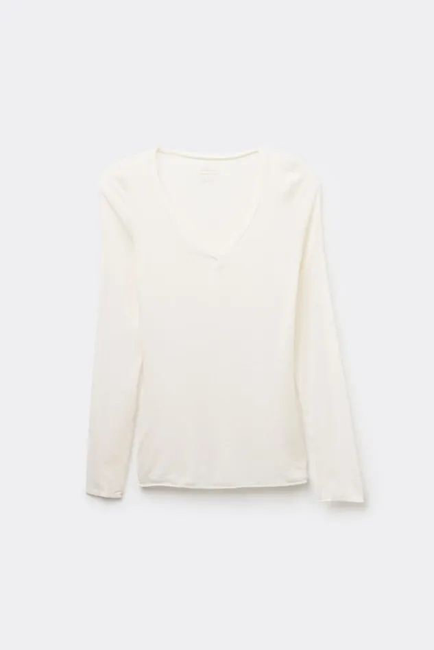 Intimissimi Long Sleeve Tops Women VNeck Top In Modal Ultralight With Cashmere Ivory 231i 8211 Vanilla