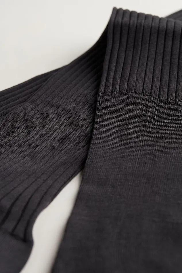 Intimissimi Long Socks Men Tall Ribbed Egyptian Cotton Socks Grey 780 8211 Anthracite