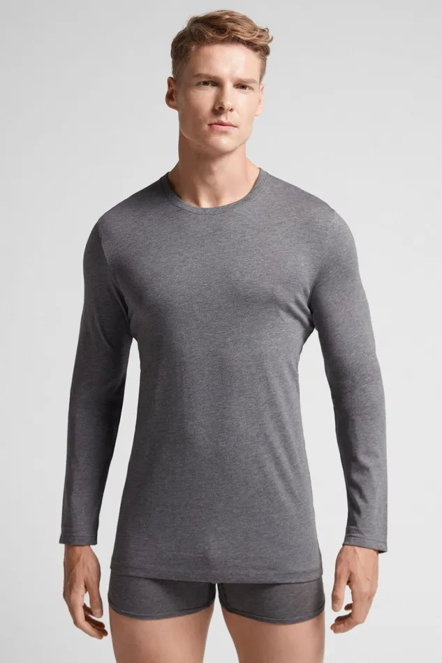 Intimissimi Pajama Separates Men Superior Cotton Long Sleeve Top Dark Grey 5227 8211 Heathered Graphite Grey