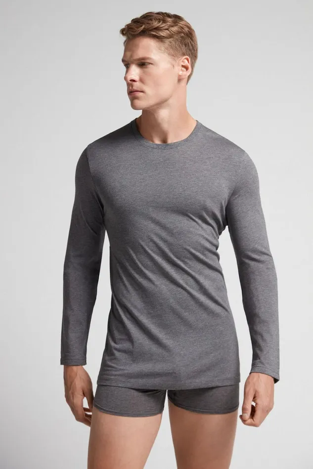 Intimissimi Pajama Separates Men Superior Cotton Long Sleeve Top Dark Grey 5227 8211 Heathered Graphite Grey