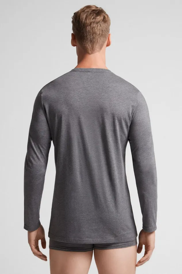 Intimissimi Pajama Separates Men Superior Cotton Long Sleeve Top Dark Grey 5227 8211 Heathered Graphite Grey