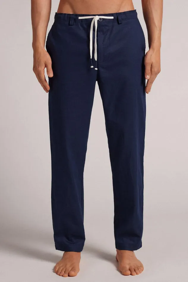 Intimissimi Pants Men Full Length Linen And Cotton Pants Blue 585j 8211 Blu Oceano Intimissimi Pants Men Full Length Linen And Cotton Pants Blue 585j 8211 Blu Oceano