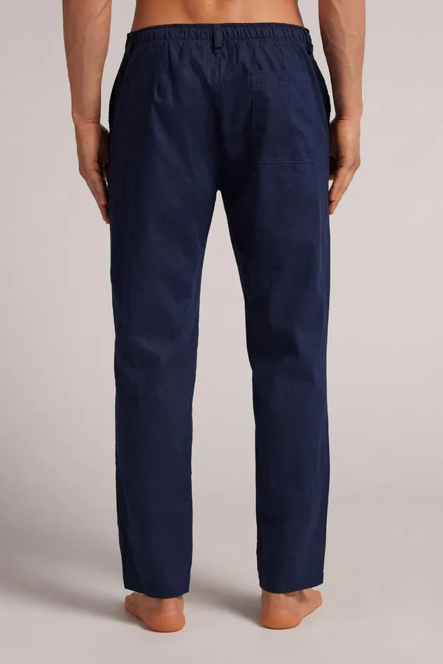 Intimissimi Pants Men Full Length Linen And Cotton Pants Blue 585j 8211 Blu Oceano