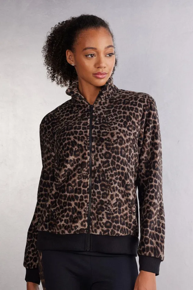 Intimissimi Robes Kimonos Women Luxurious Leopard Dappled Fleece Bomber Jacket Print 769j 8211 Stampa Luxurious Leopard
