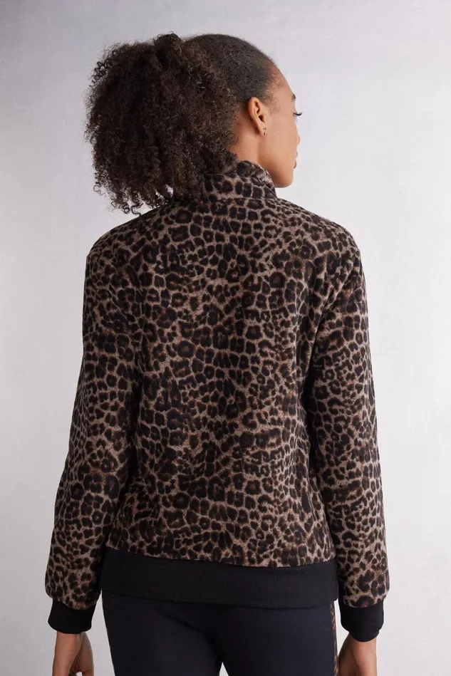 Intimissimi Robes Kimonos Women Luxurious Leopard Dappled Fleece Bomber Jacket Print 769j 8211 Stampa Luxurious Leopard