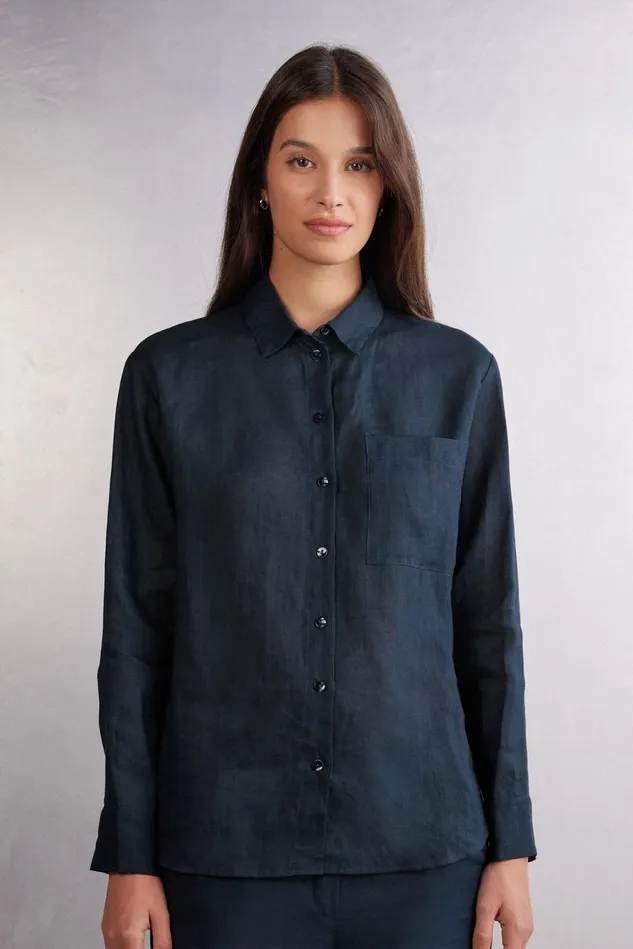 Intimissimi Shirts Women Linen Cloth Shirt Blue 243j 8211 Sailor Blue