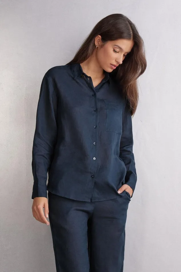 Intimissimi Shirts Women Linen Cloth Shirt Blue 243j 8211 Sailor Blue