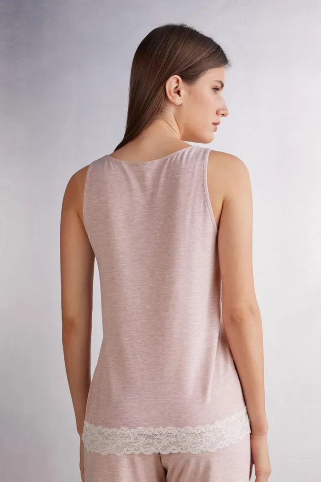 Intimissimi Short Pajamas Women Lace Trim Camisole In Modal Pale Pink 008j 8211 Heathered Light Pink