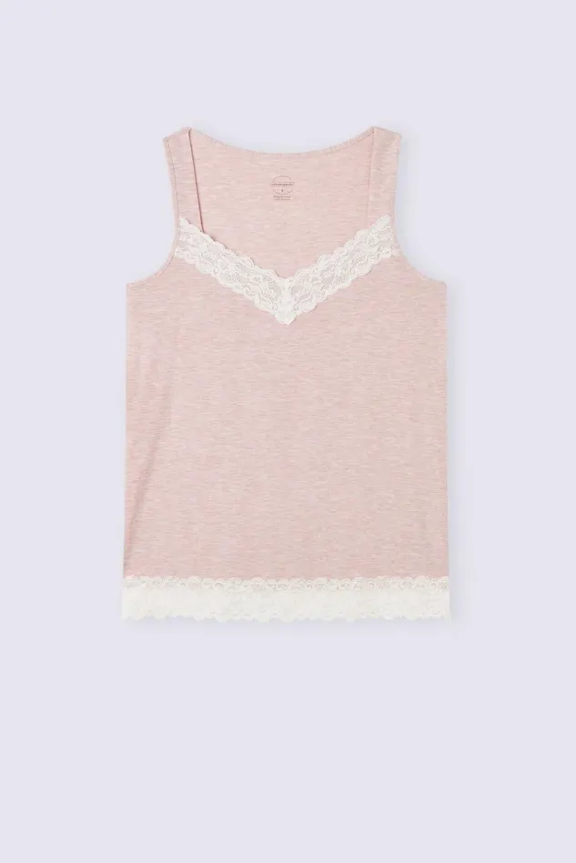 Intimissimi Short Pajamas Women Lace Trim Camisole In Modal Pale Pink 008j 8211 Heathered Light Pink