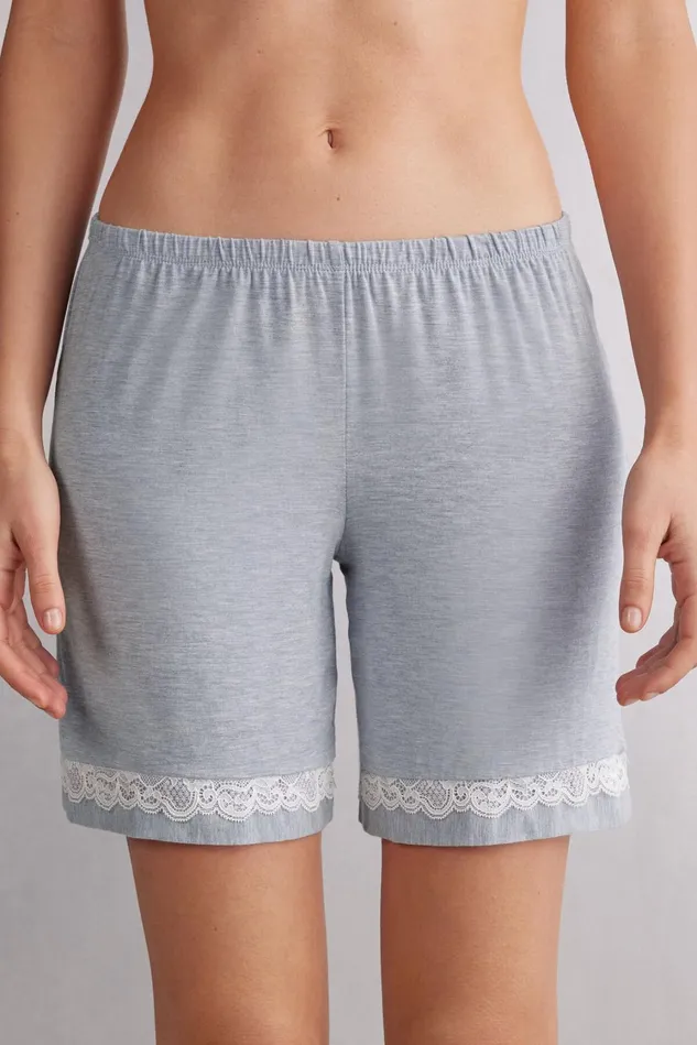 Intimissimi Short Pajamas Women Modal Shorts With Lace Details Light Blue 009j 8211 Heathered Light Blue