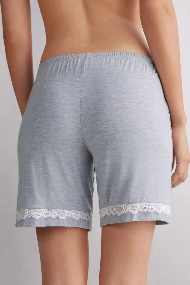 Intimissimi Short Pajamas Women Modal Shorts With Lace Details Light Blue 009j 8211 Heathered Light Blue