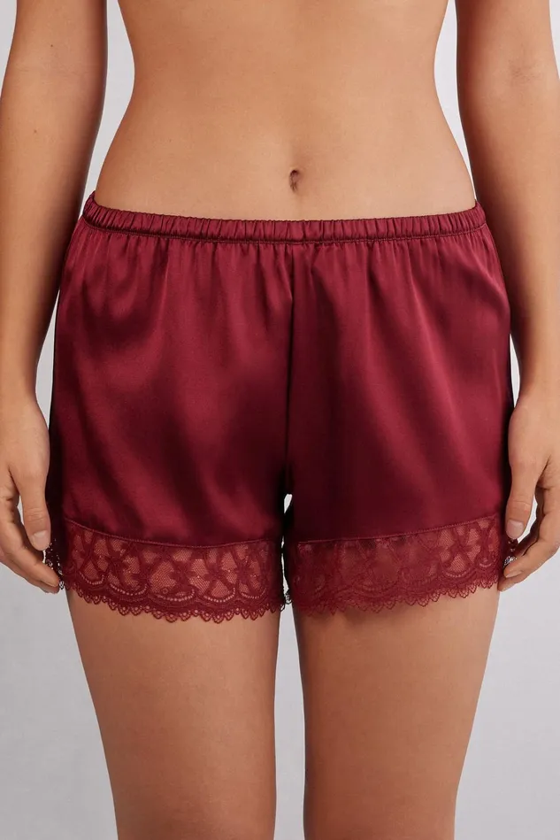 Intimissimi Short Pajamas Women She Is A Classic Silk And Lace Shorts Red 770j 8211 Vamp Red