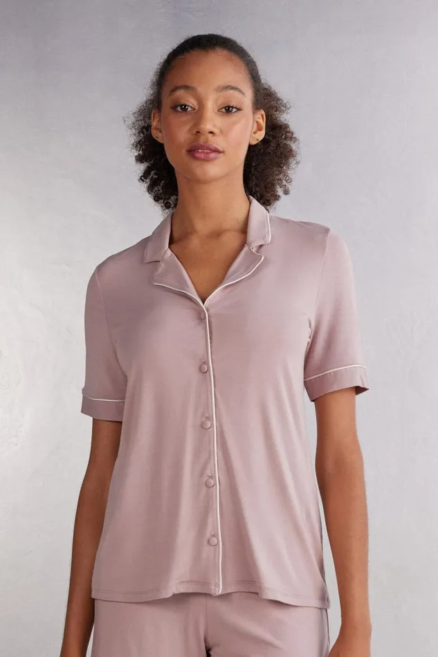Intimissimi Short Pajamas Women Short Sleeve Button Up Shirt In Modal Pink 011i 8211 Elegant Pink Intimissimi Short Pajamas Women Short Sleeve Button Up Shirt In Modal Pink 011i 8211 Elegant Pink