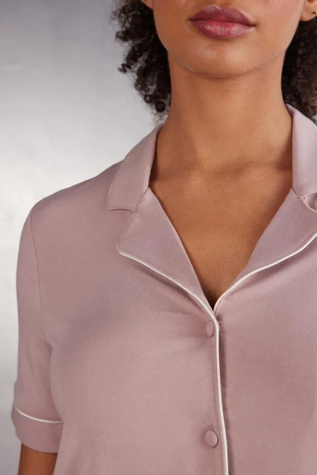 Intimissimi Short Pajamas Women Short Sleeve Button Up Shirt In Modal Pink 011i 8211 Elegant Pink