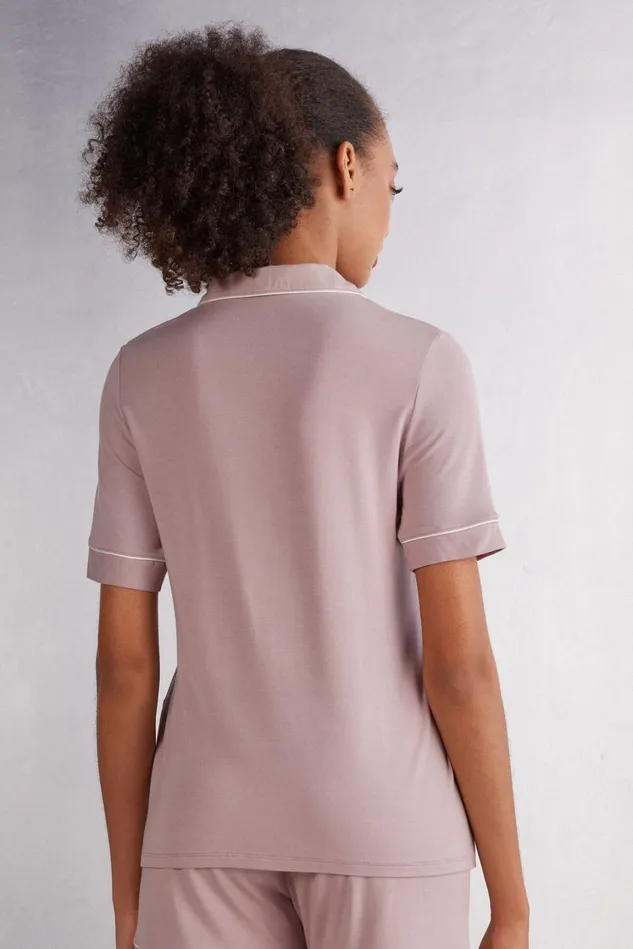 Intimissimi Short Pajamas Women Short Sleeve Button Up Shirt In Modal Pink 011i 8211 Elegant Pink