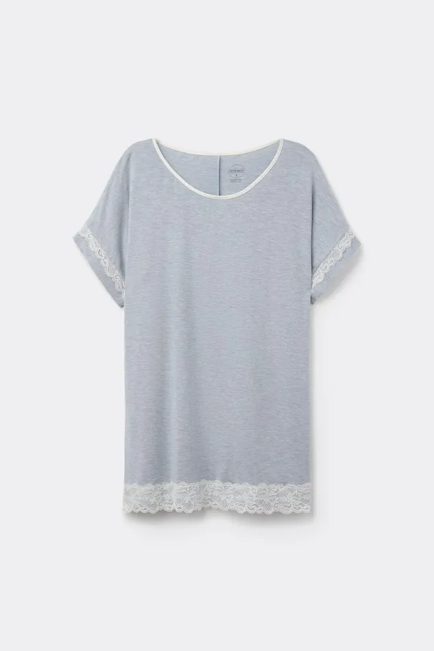 Intimissimi Short Pajamas Women ShortSleeve Modal Top With Lace Detail Light Blue 009j 8211 Heathered Light Blue