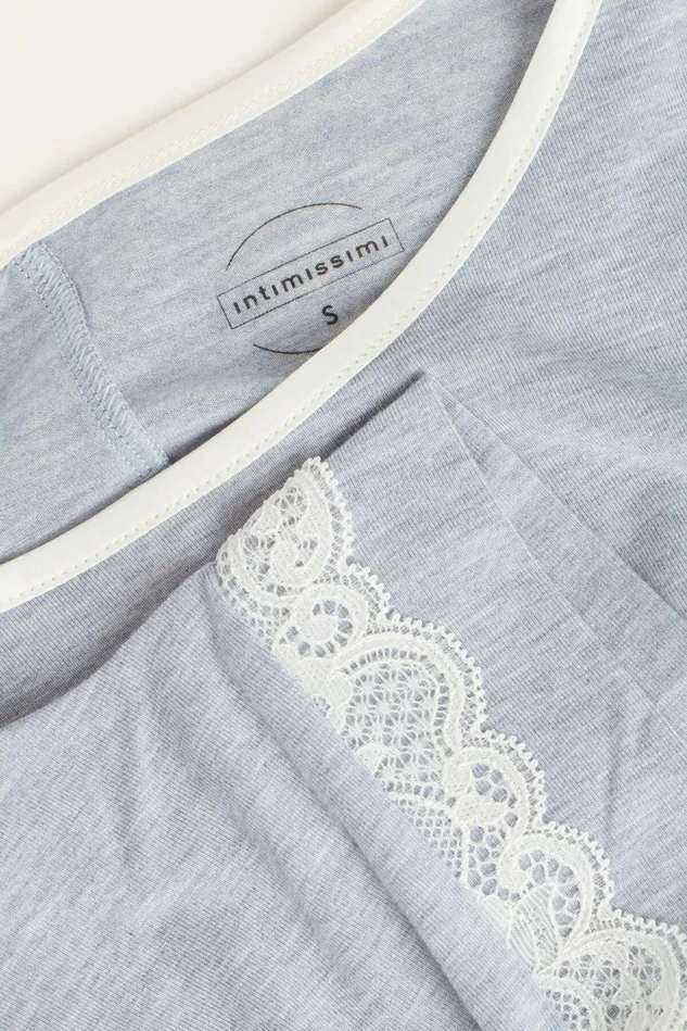Intimissimi Short Pajamas Women ShortSleeve Modal Top With Lace Detail Light Blue 009j 8211 Heathered Light Blue