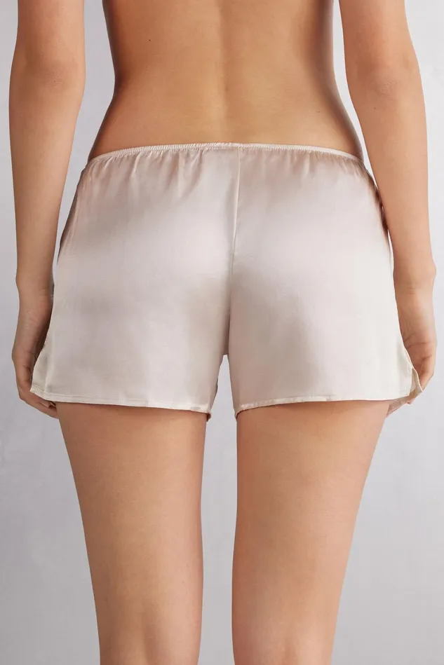 Intimissimi Short Pajamas Women Smooth SilkSatin Shorts Natural 2280 8211 Avorio Crema