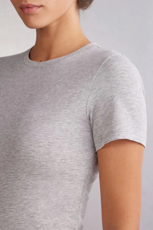 Intimissimi TShirt Women Ultrafresh Cotton Short Sleeve Top Grey 031 8211 Light Heathered Grey