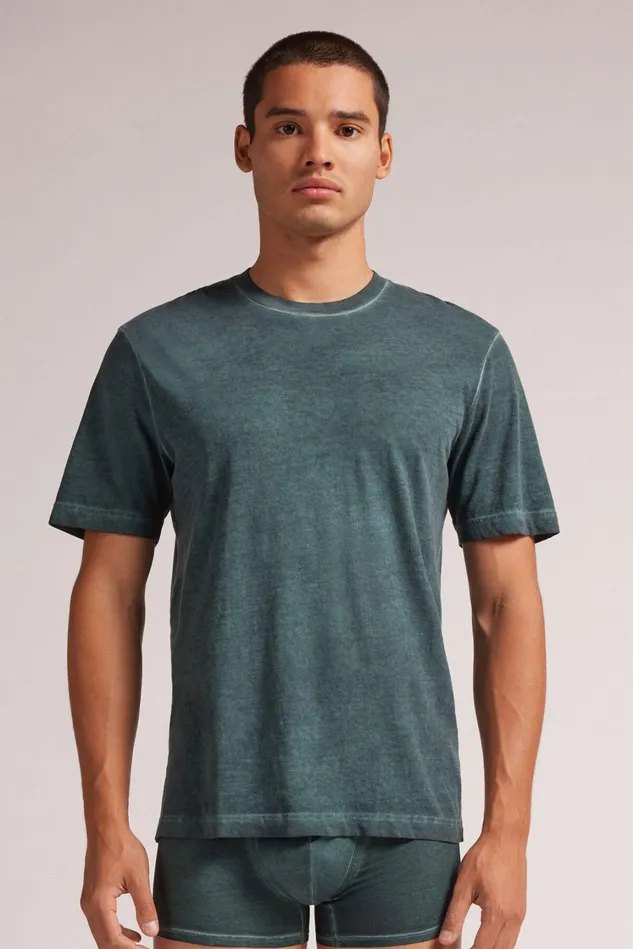 Intimissimi TShirts Polos Men Washed Collection Cotton TShirt Green 681j 8211 Deep Green Washed Intimissimi TShirts Polos Men Washed Collection Cotton TShirt Green 681j 8211 Deep Green Washed