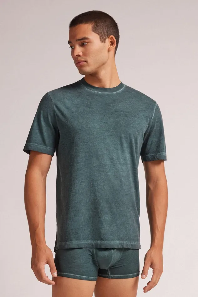 Intimissimi TShirts Polos Men Washed Collection Cotton TShirt Green 681j 8211 Deep Green Washed