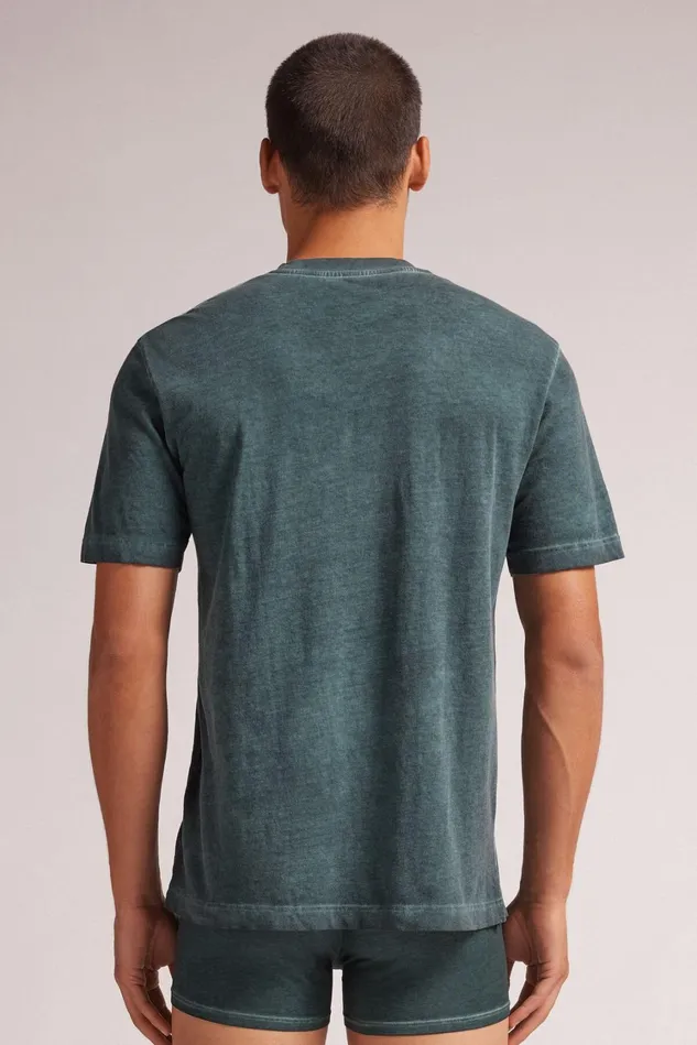 Intimissimi TShirts Polos Men Washed Collection Cotton TShirt Green 681j 8211 Deep Green Washed