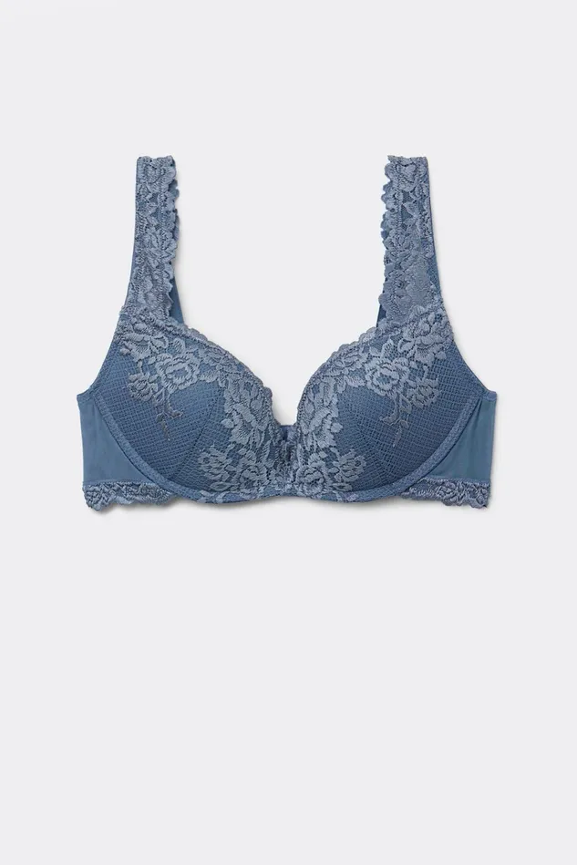 Intimissimi Wireless Women Pretty Flowers Gioia Super PushUp Bra Blue 658j 8211 Lapis Blue