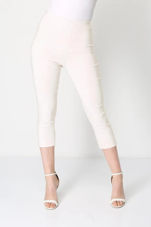 Ivory Elastic Waist Stretch Cropped Trousers Women Roman Coords