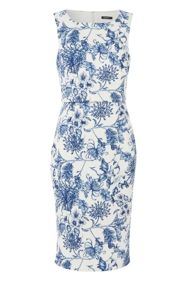 Ivory Floral Double Layer Scuba Dress Women Roman Dresses