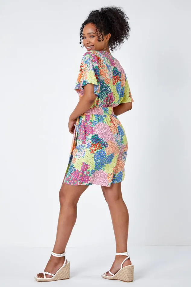 Ivory Petite Ditsy Floral Belted Playsuit Women Roman Dresses