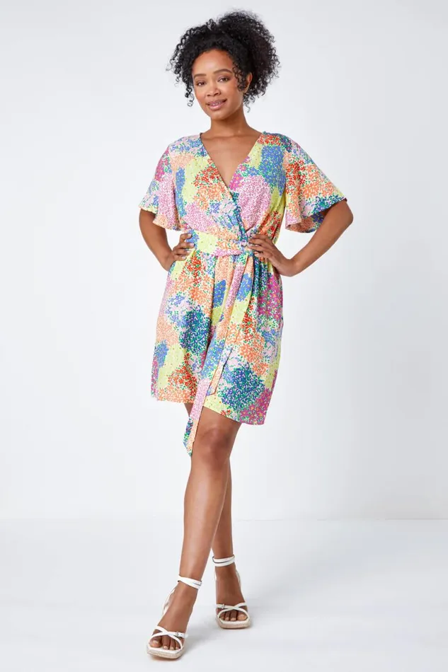 Ivory Petite Ditsy Floral Belted Playsuit Women Roman Dresses
