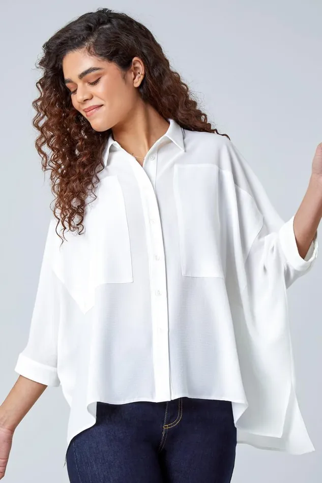 Ivory Relaxed Smart Stretch Shirt Women Roman Tops