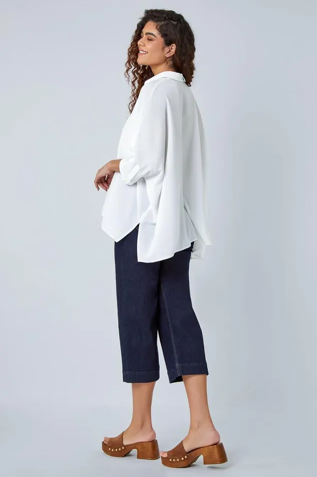 Ivory Relaxed Smart Stretch Shirt Women Roman Tops