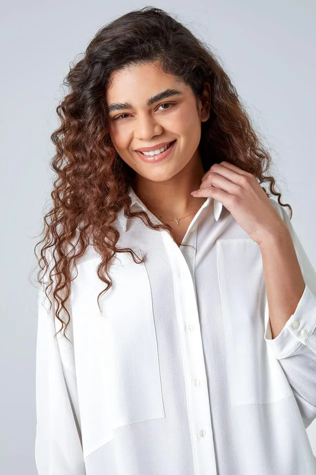 Ivory Relaxed Smart Stretch Shirt Women Roman Tops