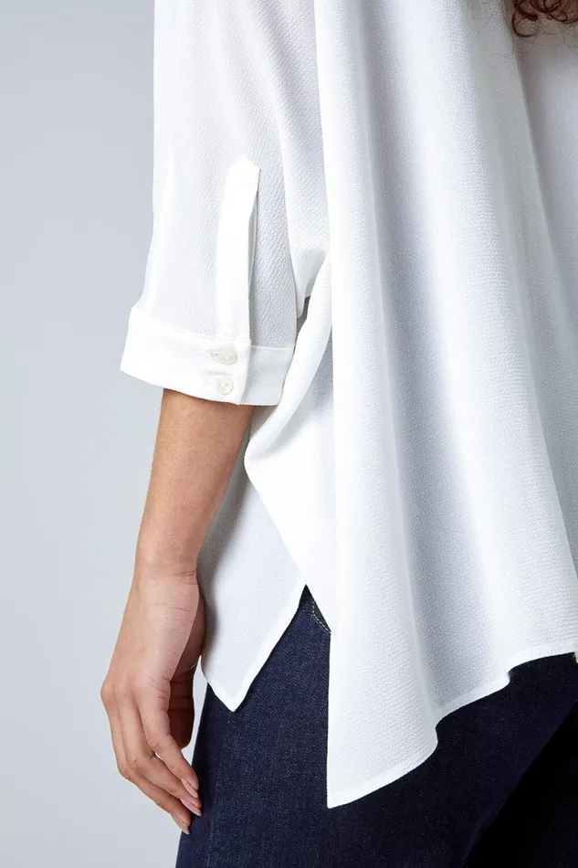 Ivory Relaxed Smart Stretch Shirt Women Roman Tops