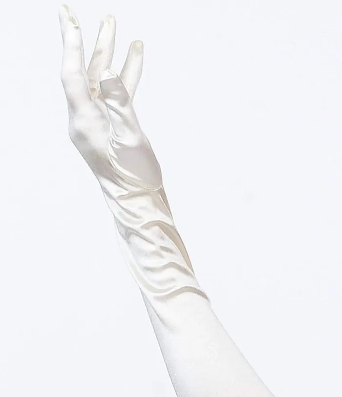 Ivory Satin 23039039 Opera Length Gloves Accessories Unique Vintage Gloves and Scarves